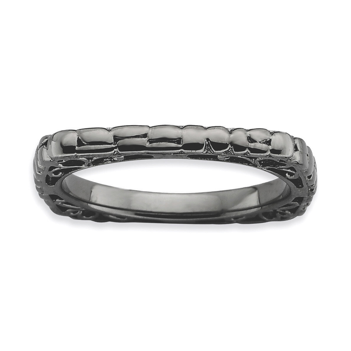 Sterling Silver Polished Black-plate Square Ring QSK768-5