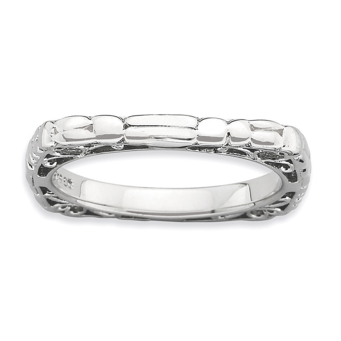 Sterling Silver Polished Rhodium-plate Square Ring QSK771-6