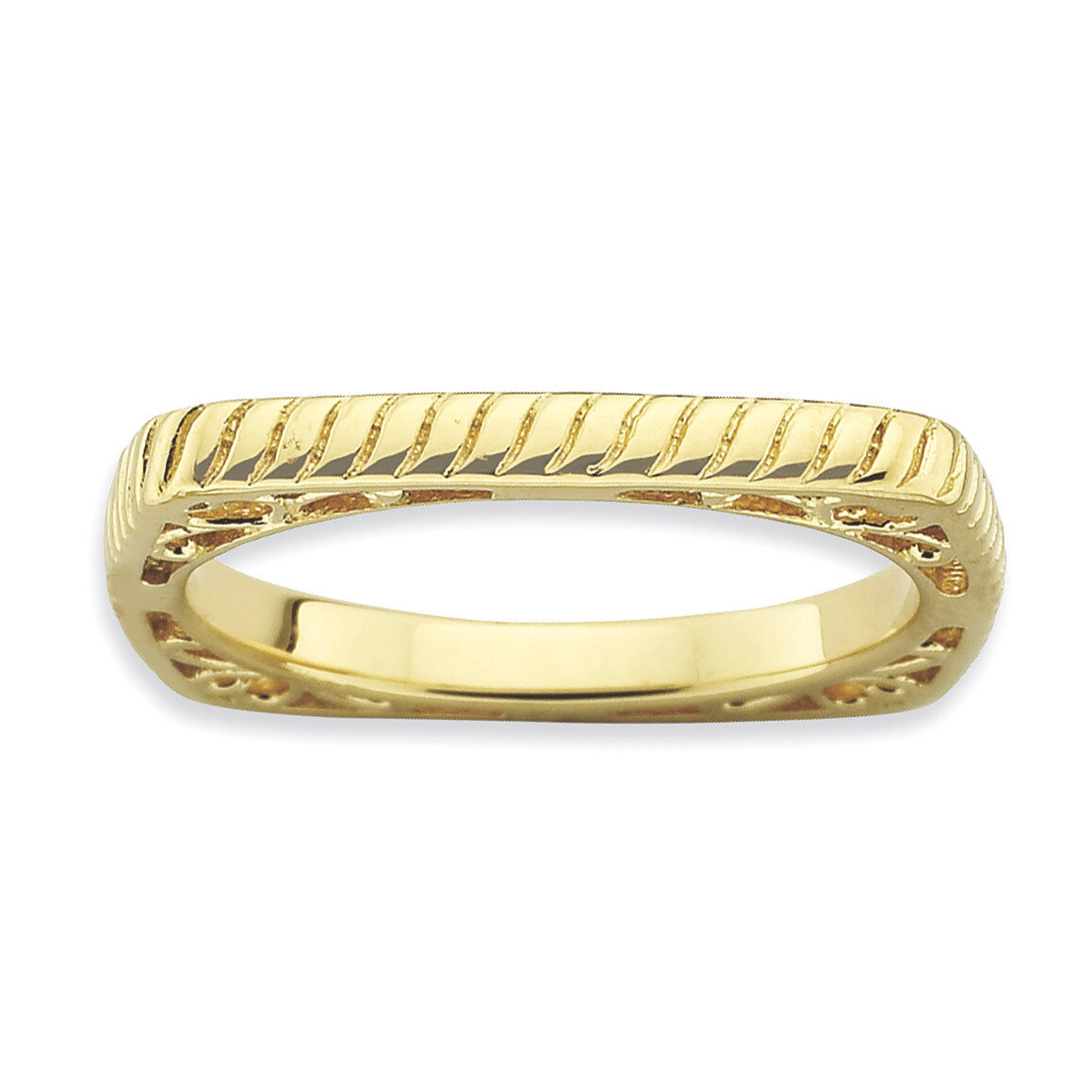 Sterling Silver Polished Gold-plate Square Ring QSK775-5