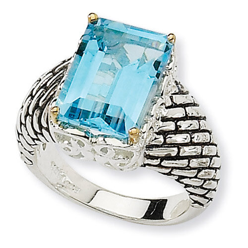 Sterling Silver with 14k Gold Blue Topaz Ring QTC575-8