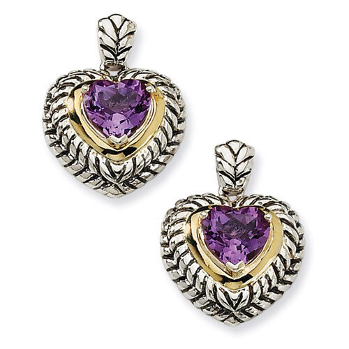 Sterling Silver with 14k Gold AM Heart Earrings QTC582