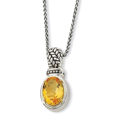Sterling Silver with 14k Gold Citrine Necklace QTC607