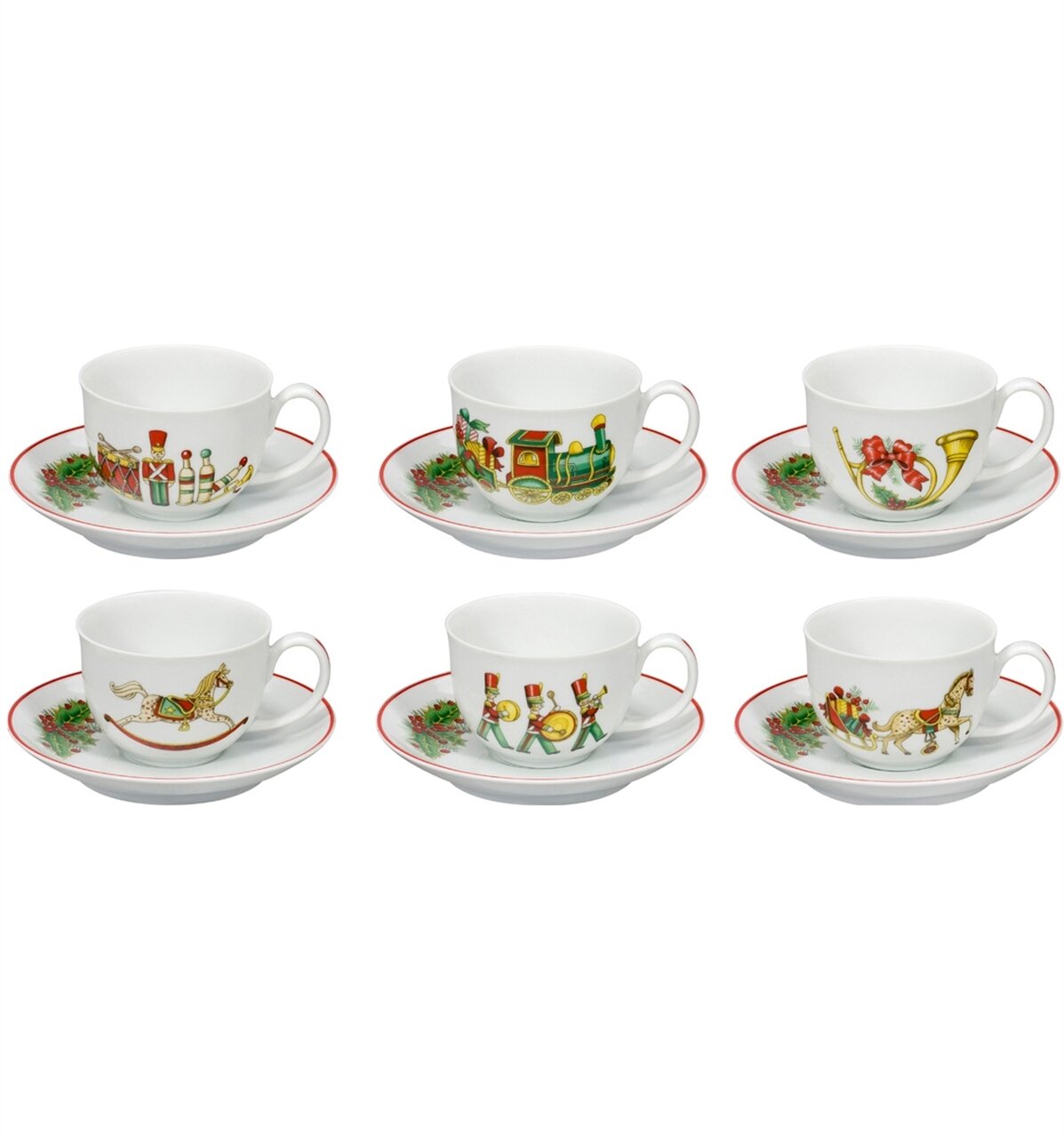 Vista Alegre Christmas Magic Set of 6 Tea Cups &amp; Saucers