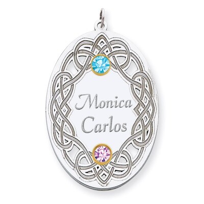 2 Birthstones Bezel Family Crystal Pendant Sterling Silver &amp; 14k Gold QMP13/2G, MPN: QMP13/2G, 8839…
