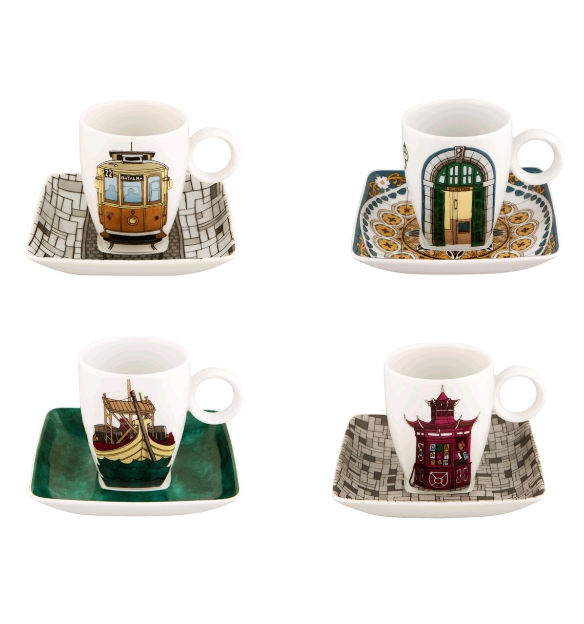 Vista Alegre Alma De Porto Set of 4 Cups & Saucers with Gift Box