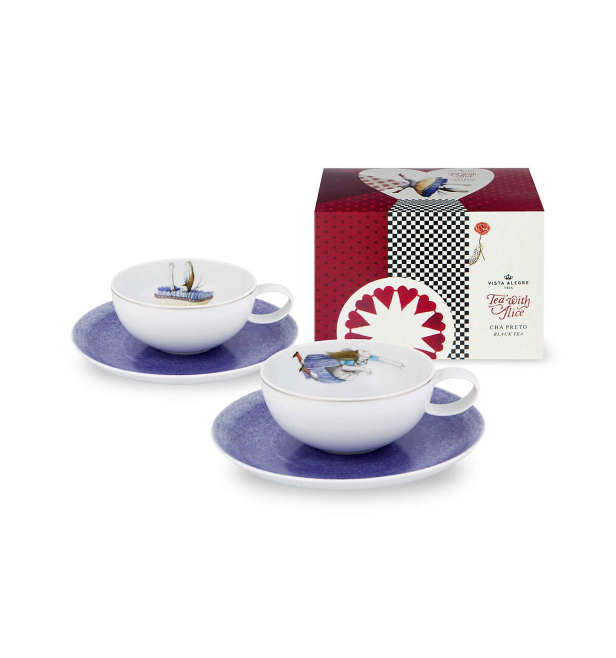 Vista Alegre Tea with Alice Set of 2 Tea Cup & Saucer Tea Bag with Gift Box