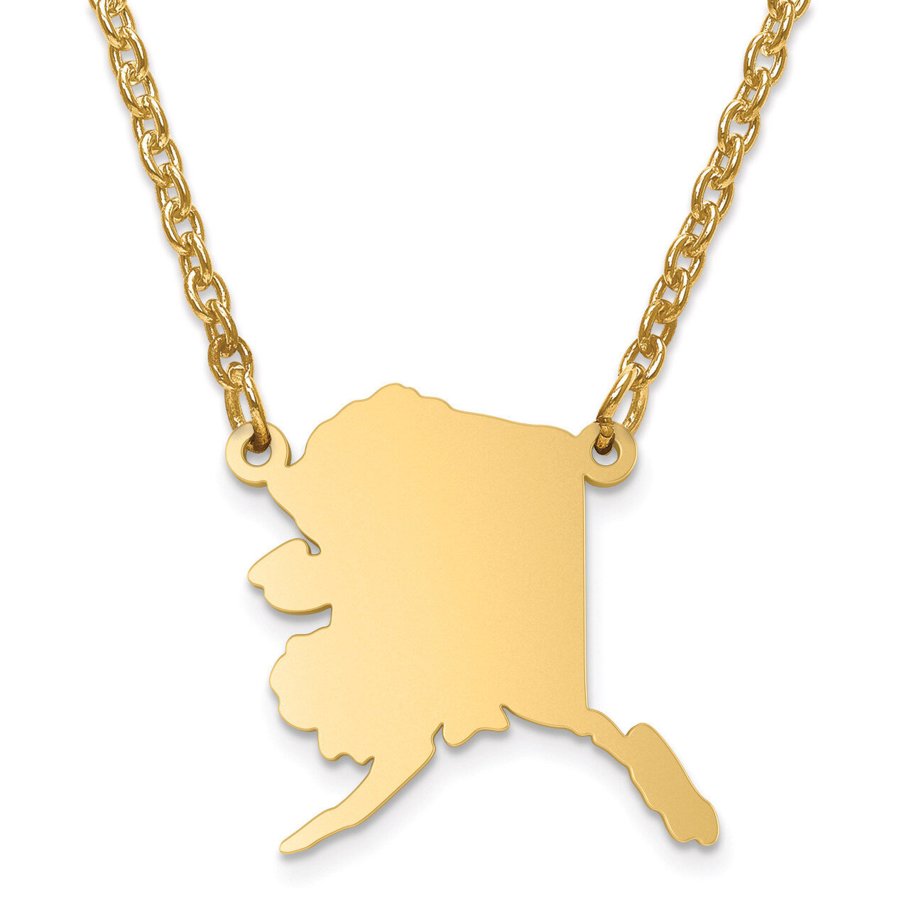 Alaska State Pendant with Chain Engravable Gold-plated on Sterling Silver