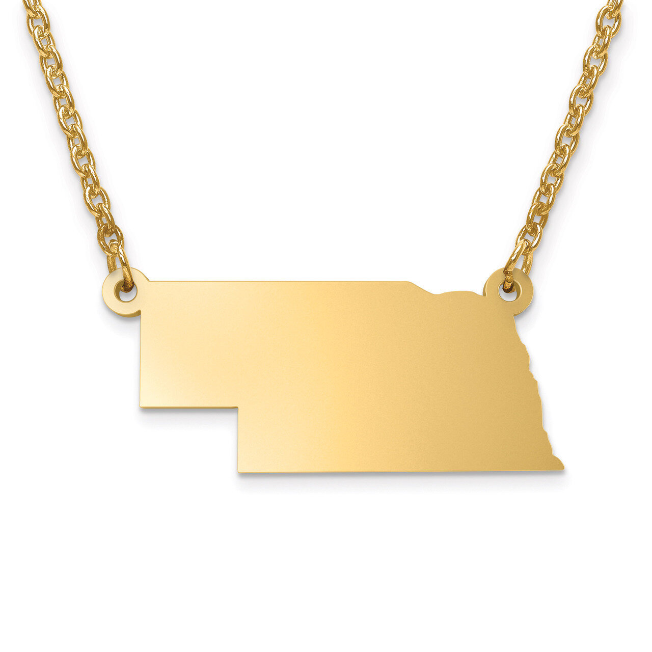 Nebraska State Pendant with Chain Engravable Gold-plated on Sterling Silver