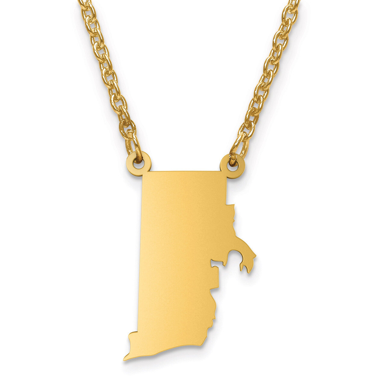 Rhode Island State Pendant with Chain Engravable Gold-plated on Sterling Silver