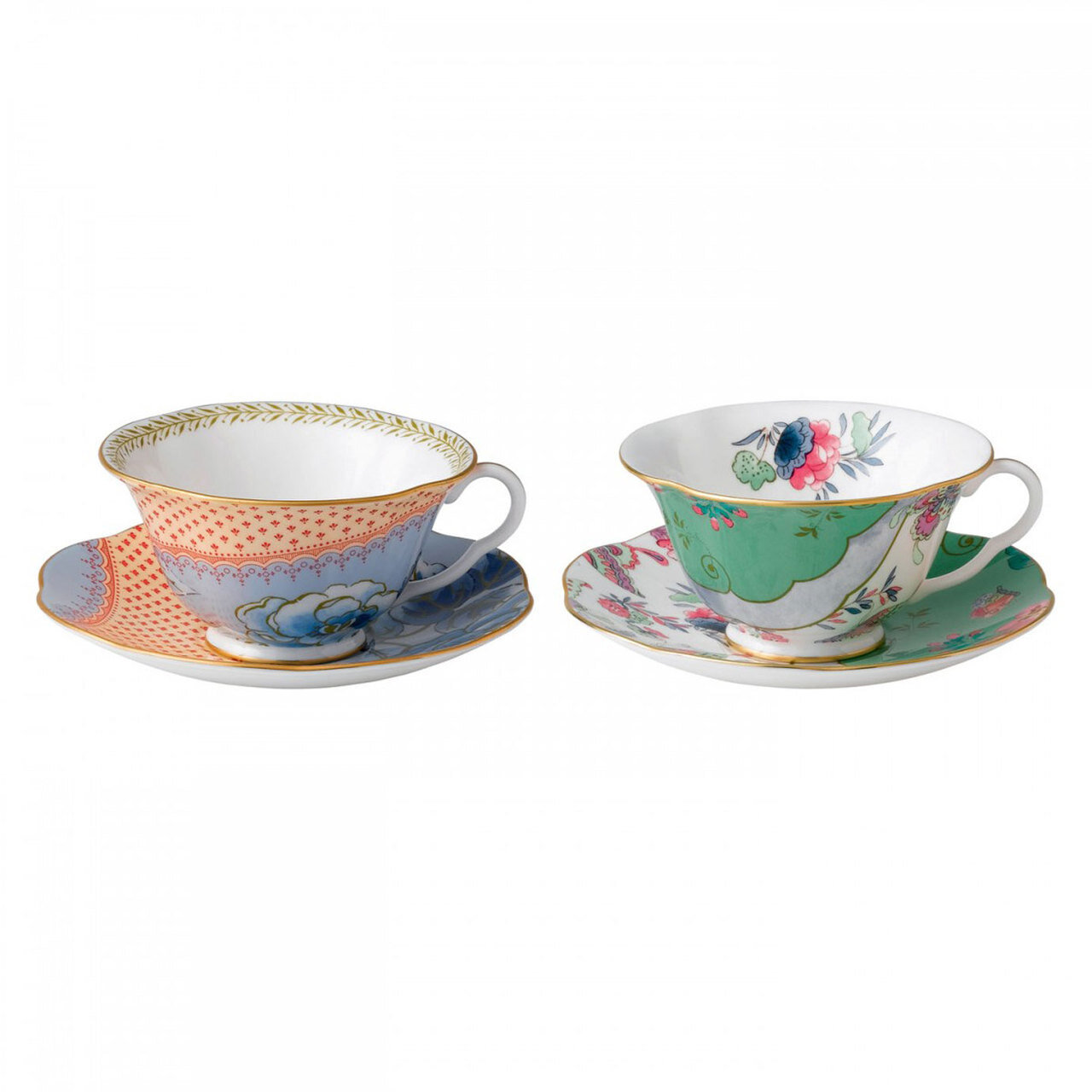 Wedgwood Butterfly Bloom Teacup and Saucer Set of Two Blue Peony and Butterfly Posy
