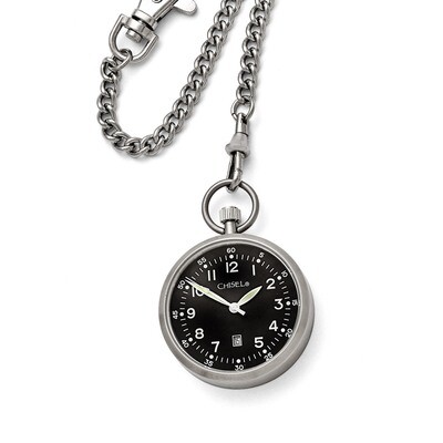 Stainless Steel Black Dial Pocket Watch TPW86 by Chisel, MPN: TPW86, 191101394713