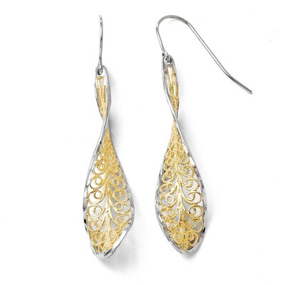 Leslie&#39;s Rhodium Diamond-cut Dangle Shepherd Hook Earrings - 10k Gold HB-10LE198, MPN: 10LE198, 883…