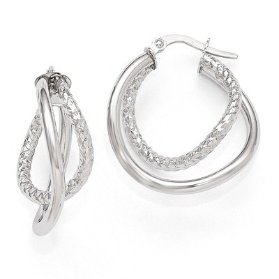 Leslie&#39;s Polished and Textured Fancy Hoop Earrings - 10k White Gold HB-10LE247, MPN: 10LE247, 19110…
