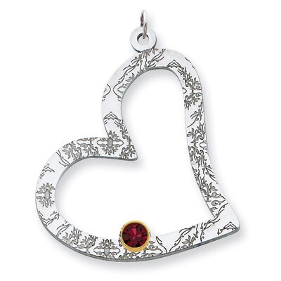 1 Birthstone Bezel Family Crystal Heart Pendant Sterling Silver &amp; 14k Gold QMP2/1G, MPN: QMP2/1G, 8…