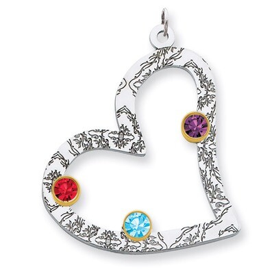 3 Birthstones Bezel Family Crystal Heart Pendant Sterling Silver &amp; 14k Gold QMP2/3G, MPN: QMP2/3G, …