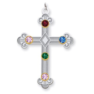 5 Birthstones Bezel Family Crystal Cross Pendant Sterling Silver &amp; 14k Gold QMP3/5G, MPN: QMP3/5G, …