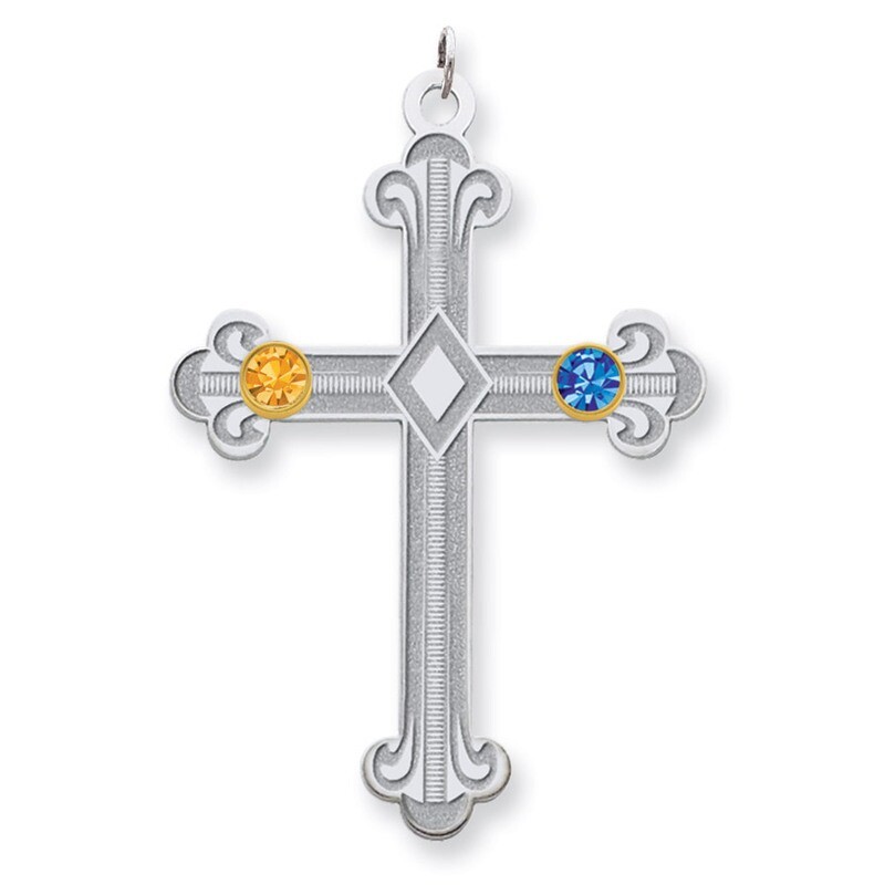 2 Birthstones Bezel Family Crystal Cross Pendant Sterling Silver &amp; 14k Gold QMP3/2G, MPN: QMP3/2G, …