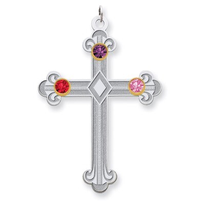 3 Birthstones Bezel Family Crystal Cross Pendant Sterling Silver &amp; 14k Gold QMP3/3G, MPN: QMP3/3G, …