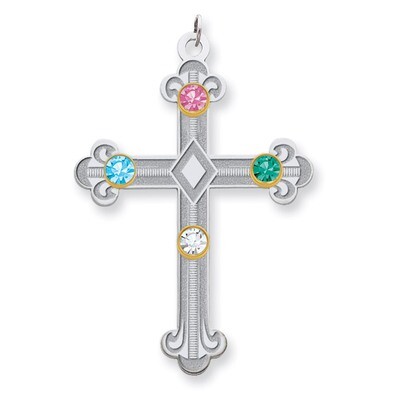 4 Birthstones Bezel Family Crystal Cross Pendant Sterling Silver &amp; 14k Gold QMP3/4G, MPN: QMP3/4G, …
