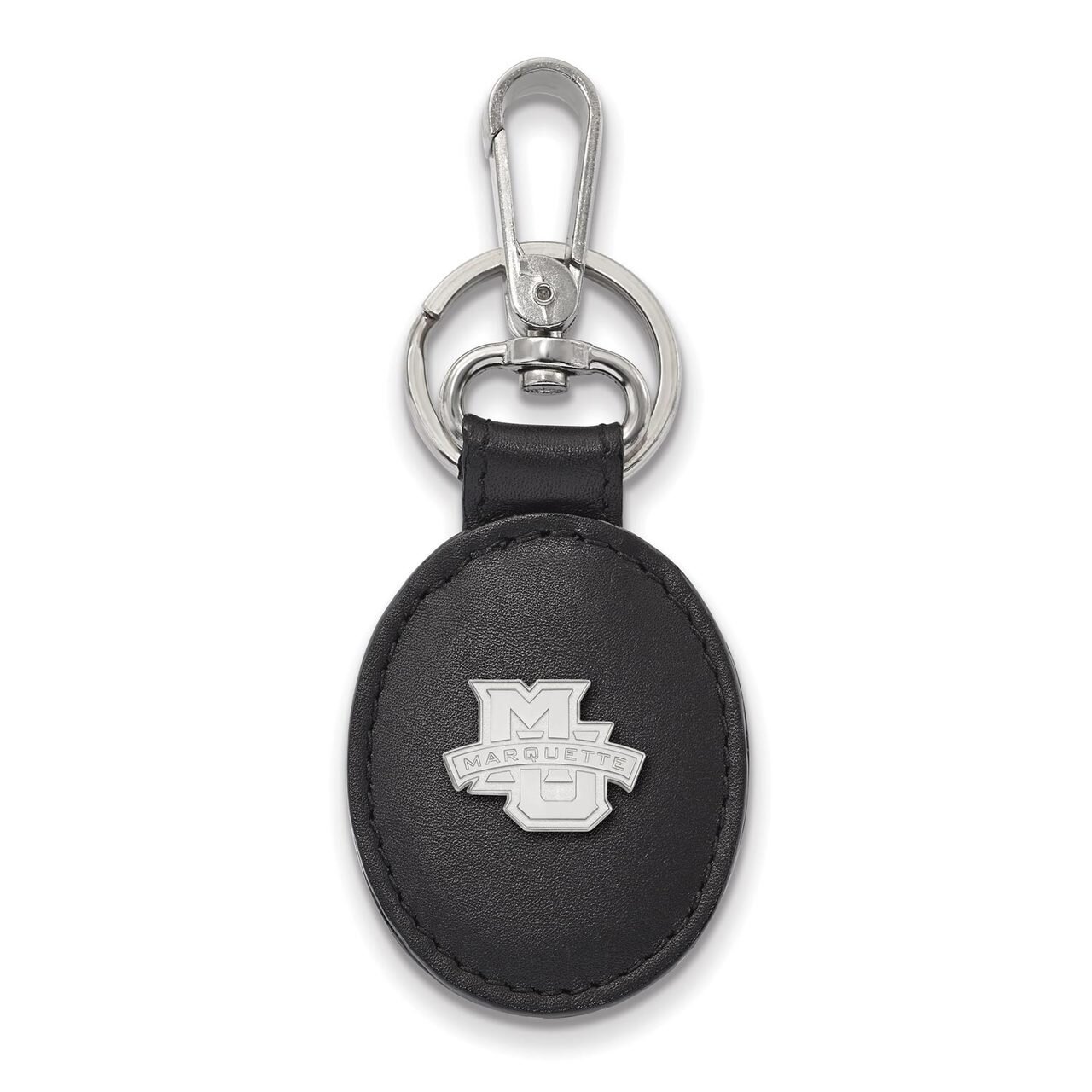 Marquette University Black Leather Oval Key Chain Sterling Silver SS005MAR-K1