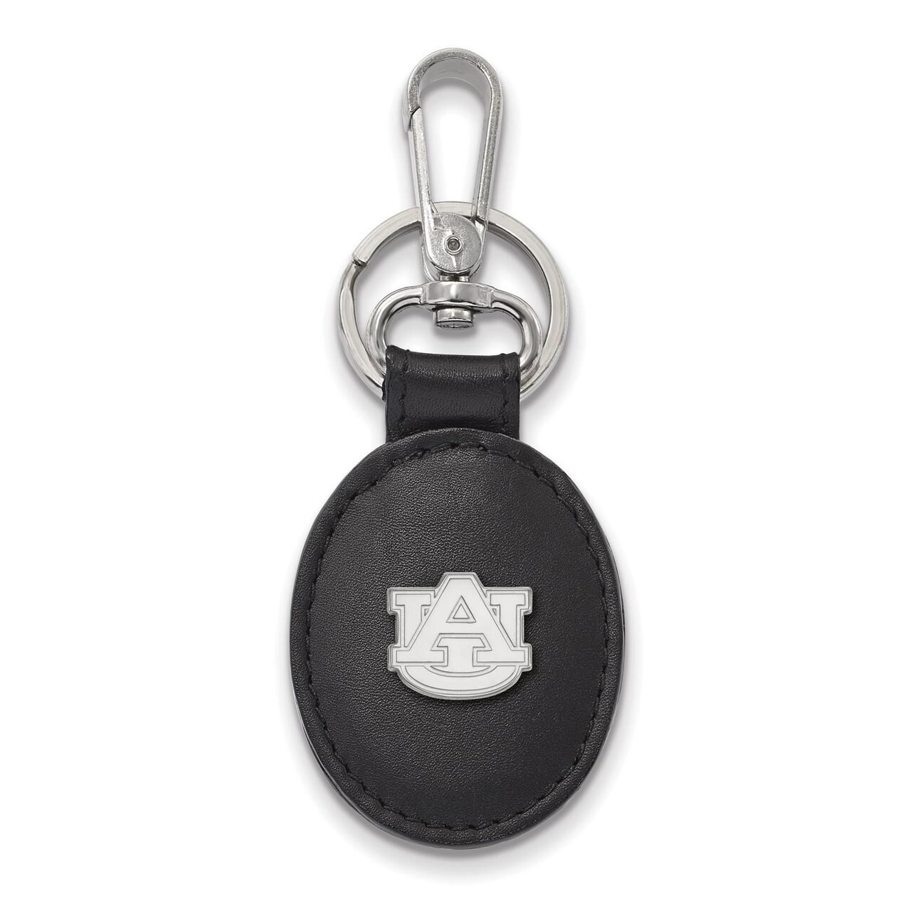 Auburn University Black Leather Oval Key Chain Sterling Silver SS013AU-K1