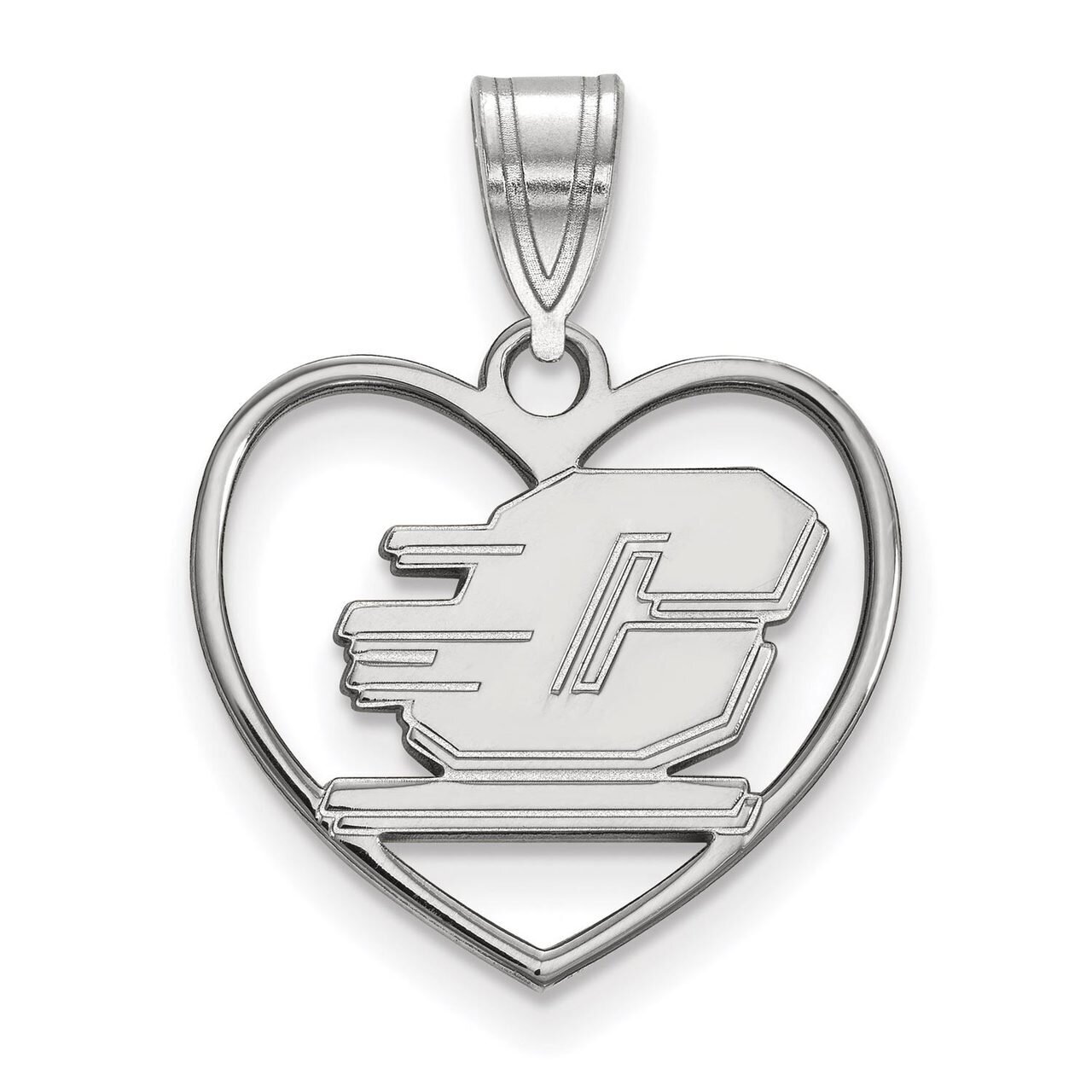 Central Michigan University Pendant in Heart Sterling Silver SS013CMU