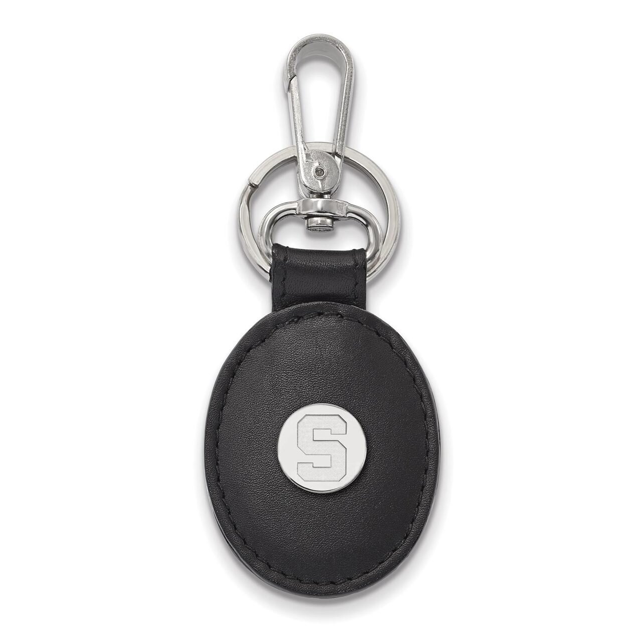 Michigan State University Black Leather Oval Key Chain Sterling Silver SS013MIS-K1