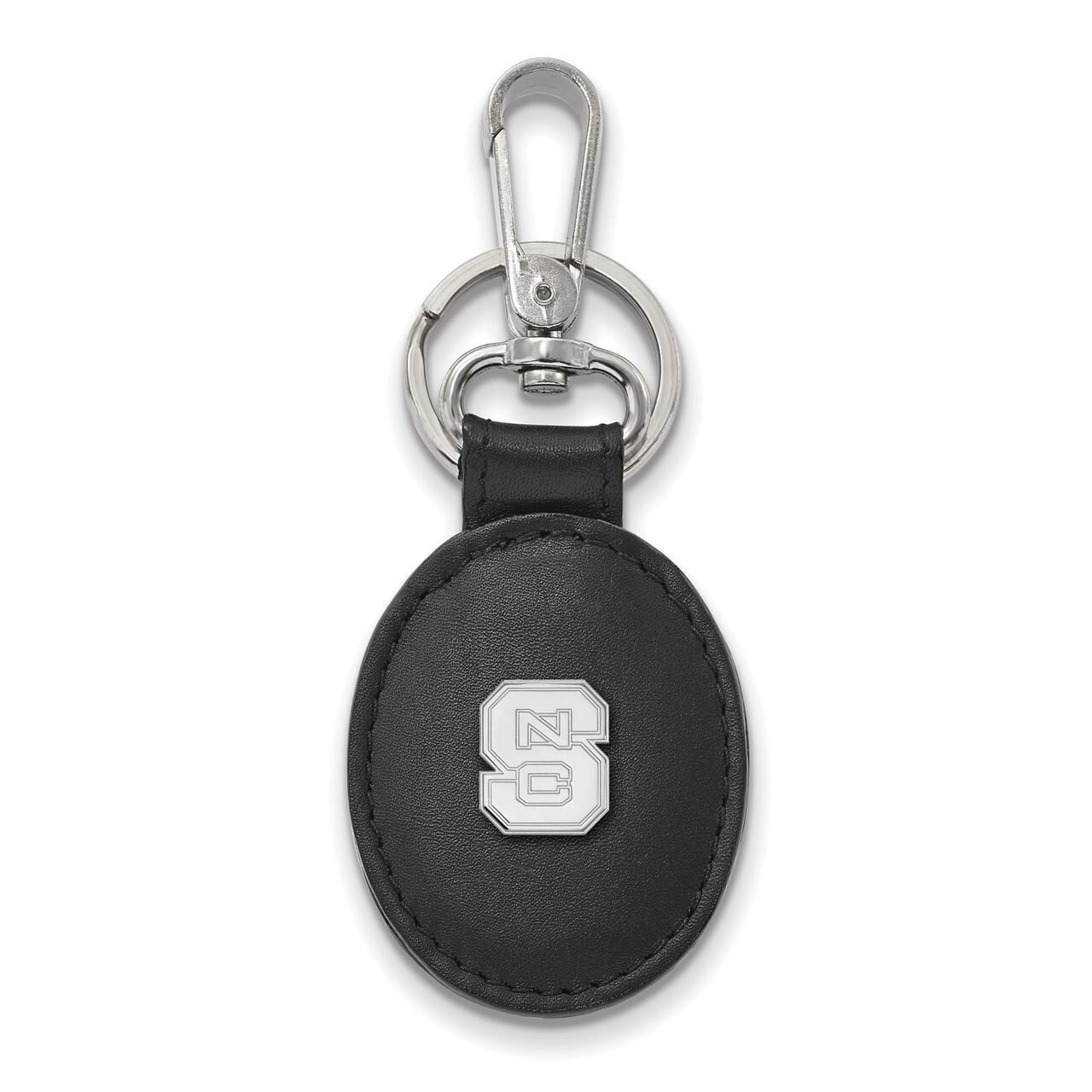 North Carolina State University Black Leather Oval Key Chain Sterling Silver SS013NCS-K1