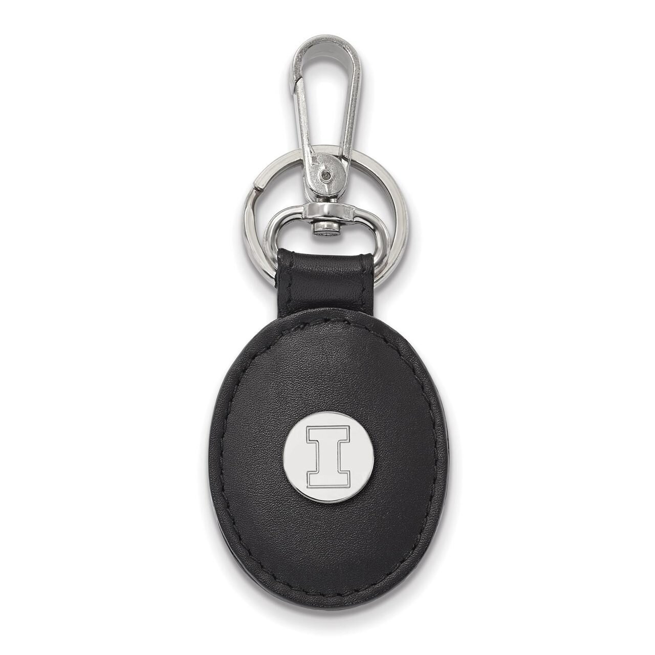 University of Illinois Black Leather Oval Key Chain Sterling Silver SS013UIL-K1