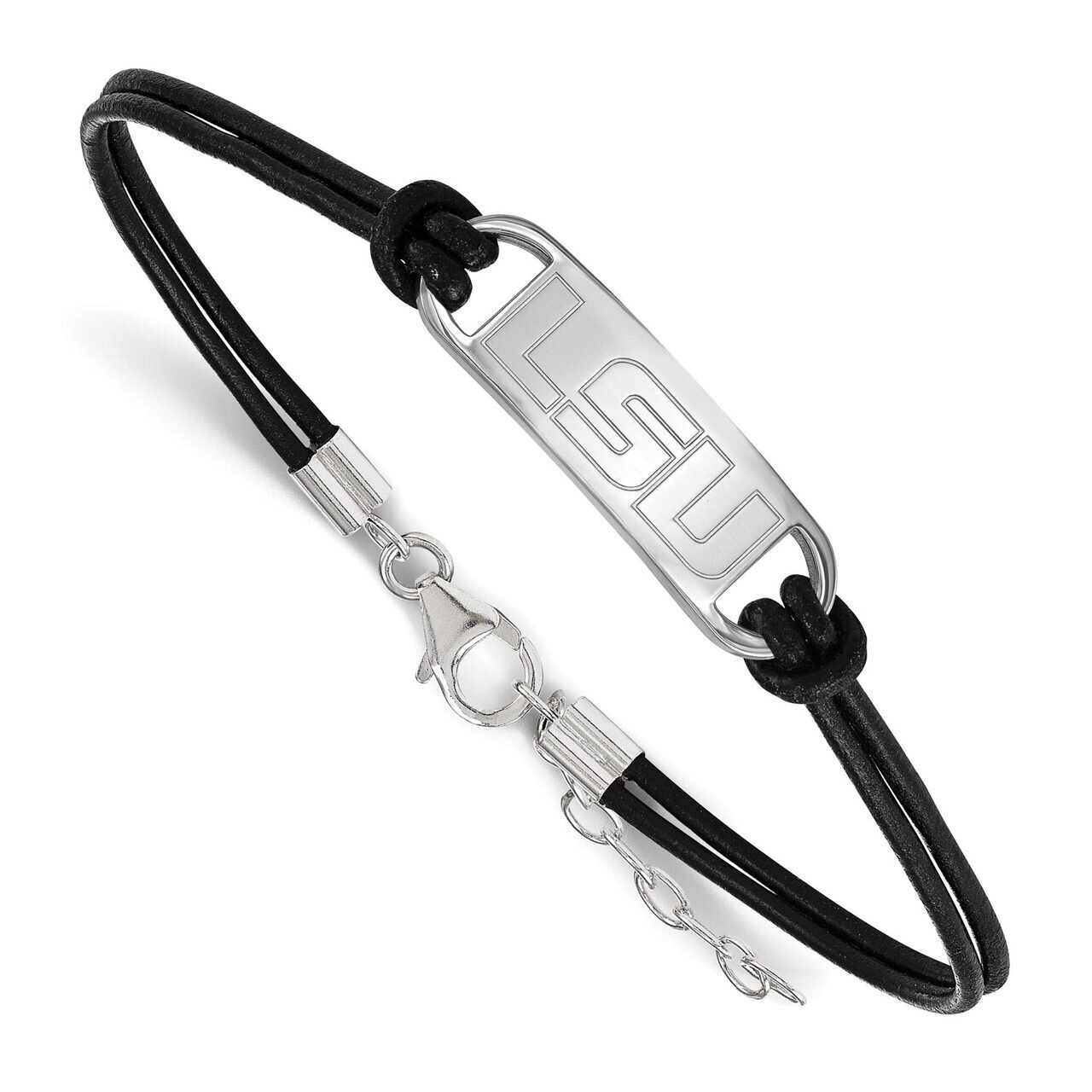 Louisiana State University Leather Bracelet Small Center Sterling Silver SS017LSU-7, MPN: SS017LSU-…