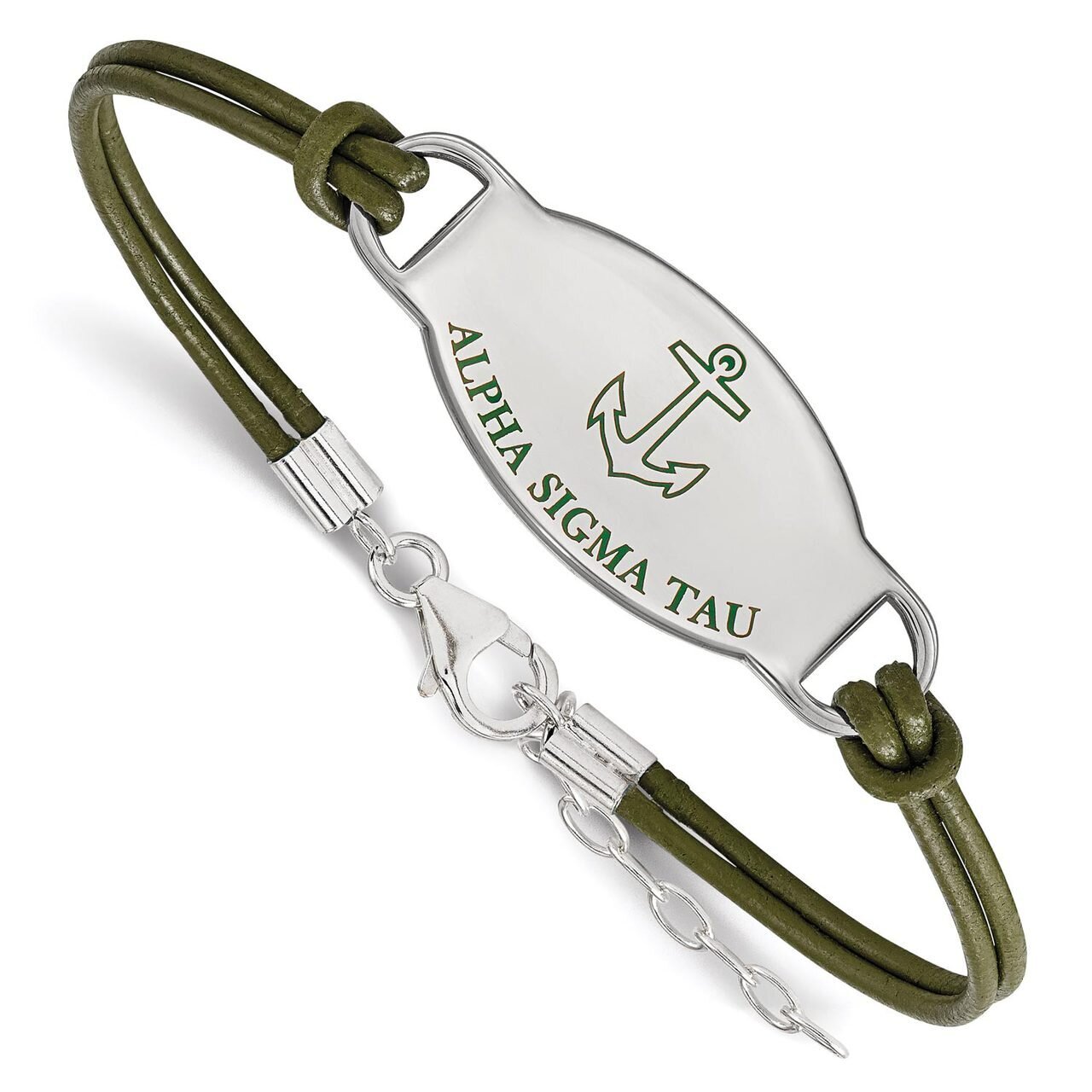 Alpha Sigma Tau Enameled Oval Leather Bracelet Sterling Silver SS018ALS-7, MPN: SS018ALS-7, 8867746…