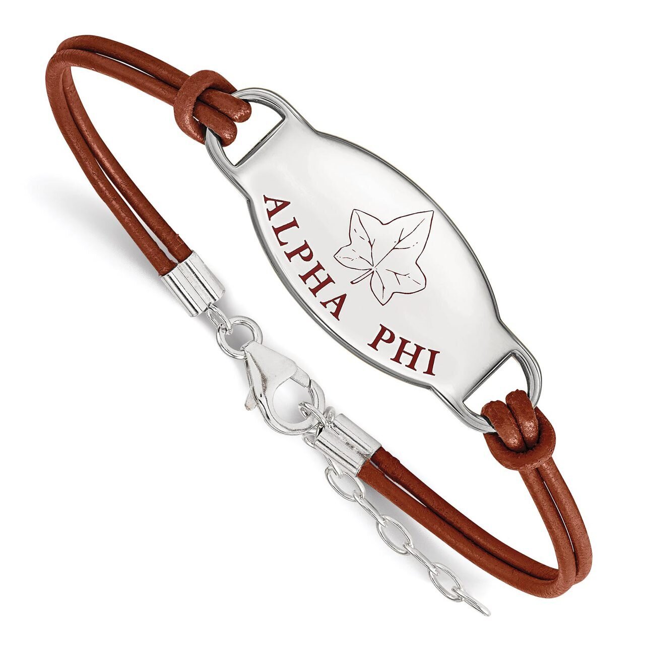 Alpha Phi Enameled Leather Bracelet Sterling Silver SS018APH-7, MPN: SS018APH-7, 886774602677