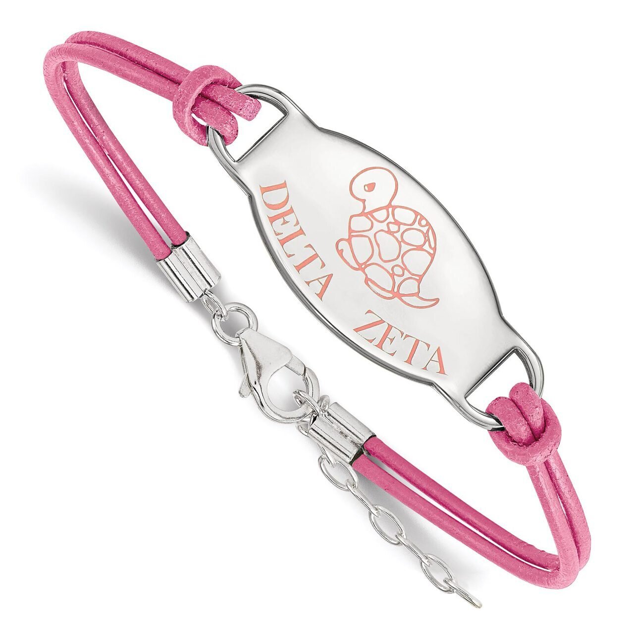 Delta Zeta Enameled Oval Leather Bracelet Sterling Silver SS018DZ-7, MPN: SS018DZ-7, 886774602745