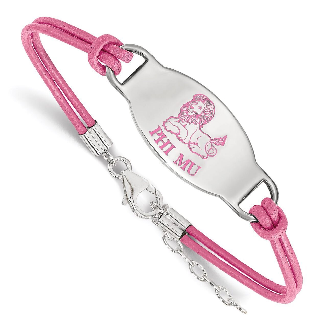 Phi Mu Enameled Oval Leather Bracelet Sterling Silver SS018PHM-7, MPN: SS018PHM-7, 886774602806