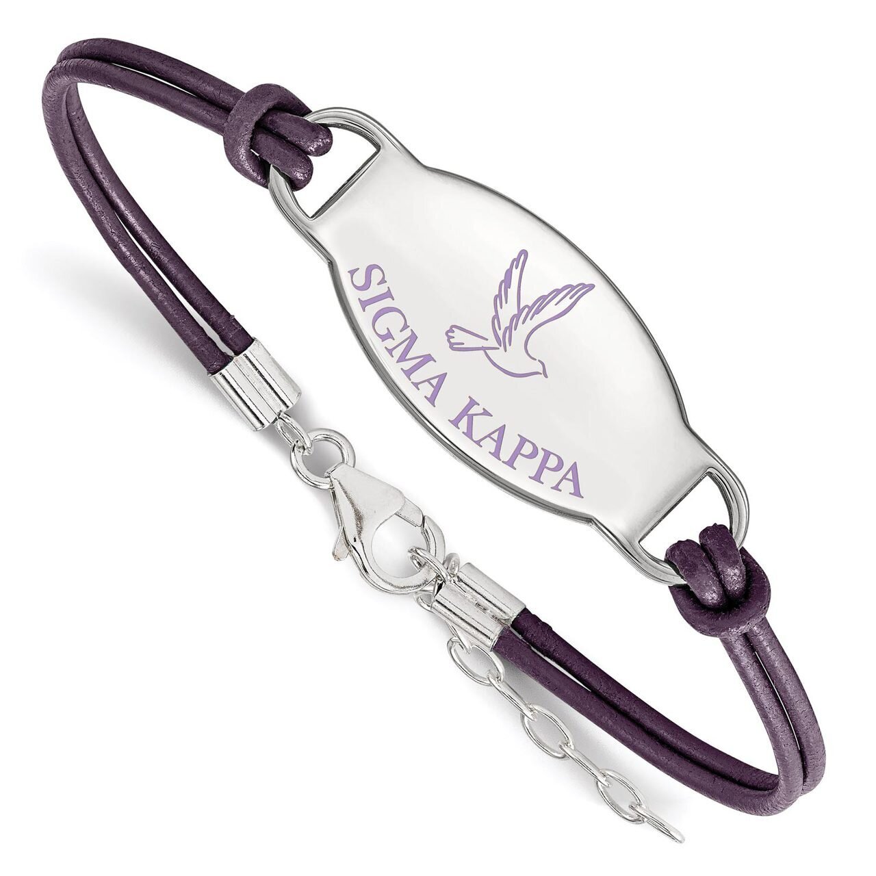 Sigma Kappa Enameled Oval Leather Bracelet Sterling Silver SS018SKP-7, MPN: SS018SKP-7, 886774602820