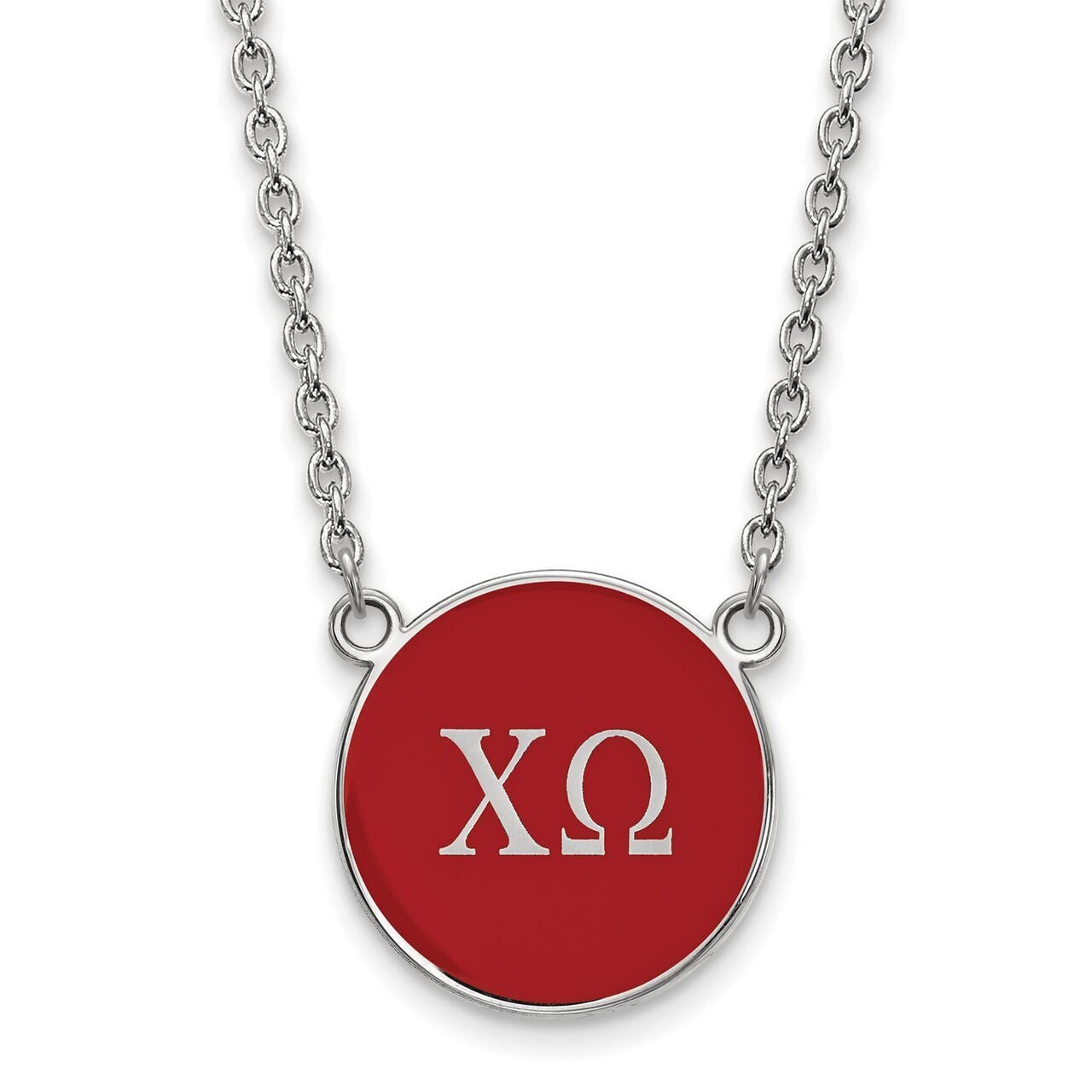 Chi Omega Small Enameled Pendant with 18 Inch Chain Sterling Silver SS030CHO-18