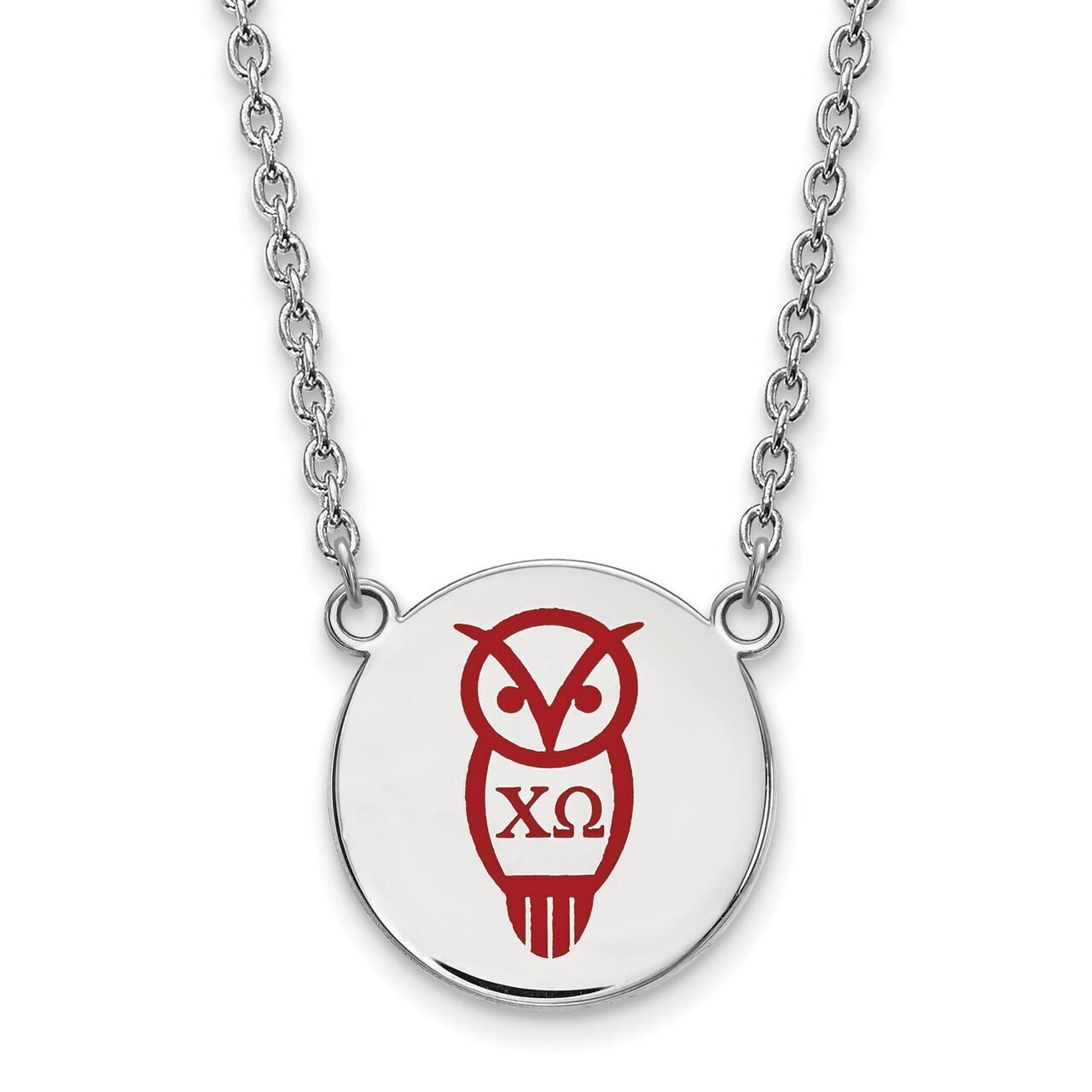 Chi Omega Small Enameled Pendant with 18 Inch Chain Sterling Silver SS045CHO-18