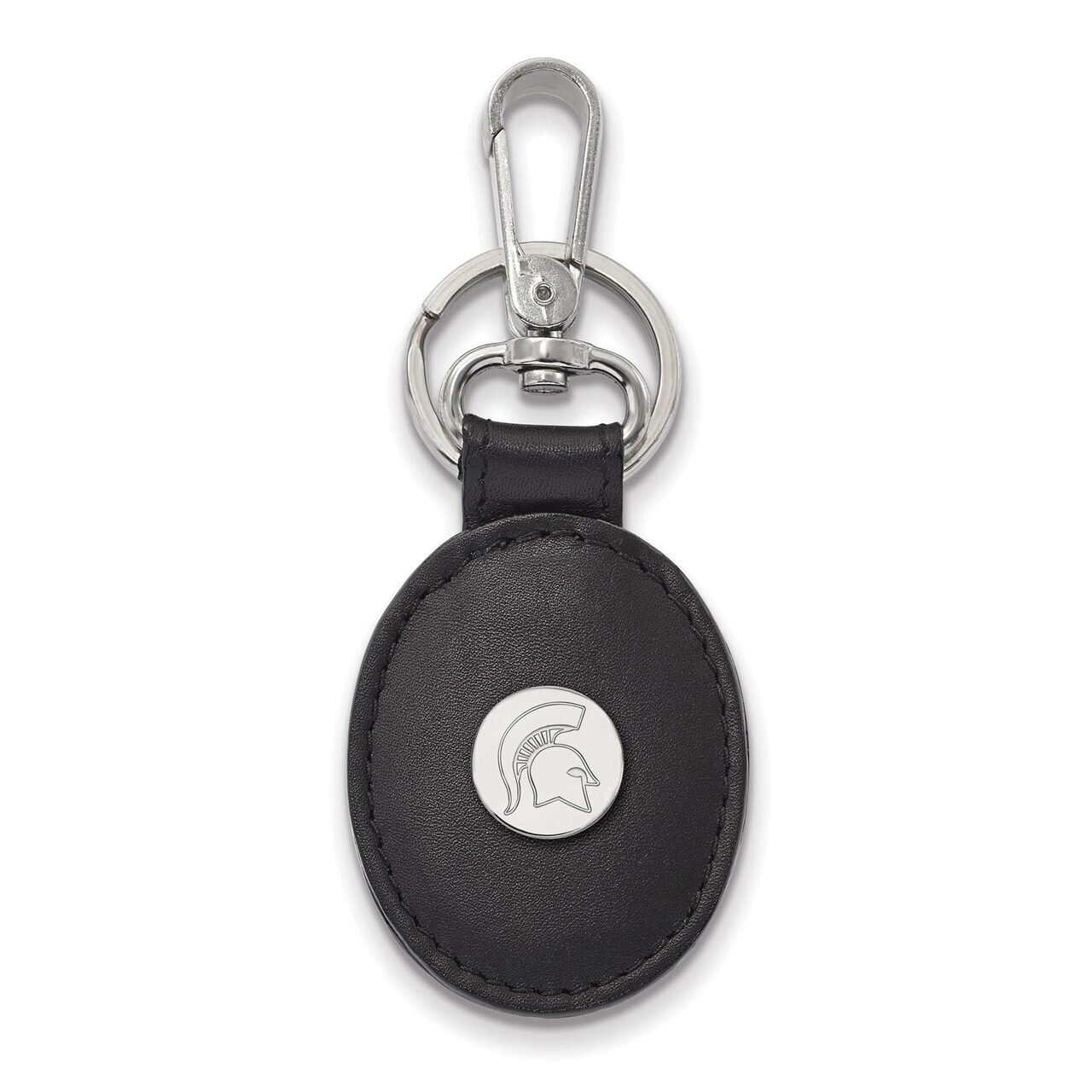 Michigan State University Black Leather Oval Key Chain Sterling Silver SS054MIS-K1