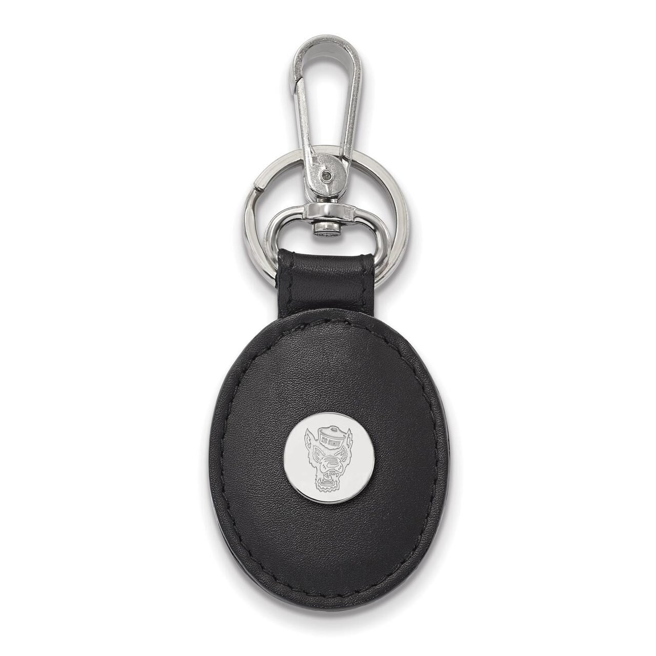 North Carolina State University Black Leather Oval Key Chain Sterling Silver SS054NCS-K1