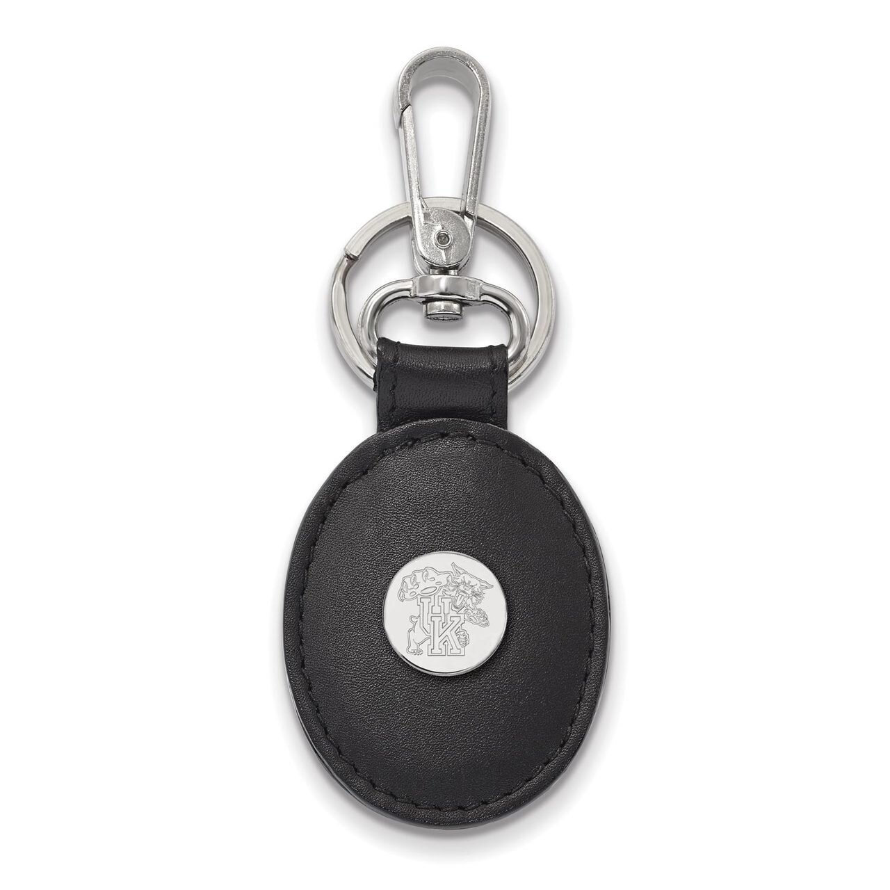University of Kentucky Black Leather Oval Key Chain Sterling Silver SS054UK-K1
