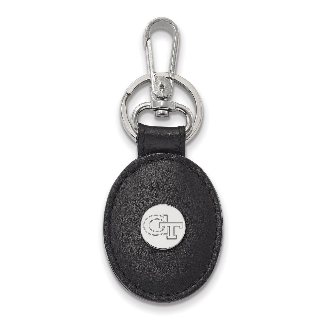 Georgia Institute of Technology Black Leather Oval Key Chain Sterling Silver SS065GT-K1