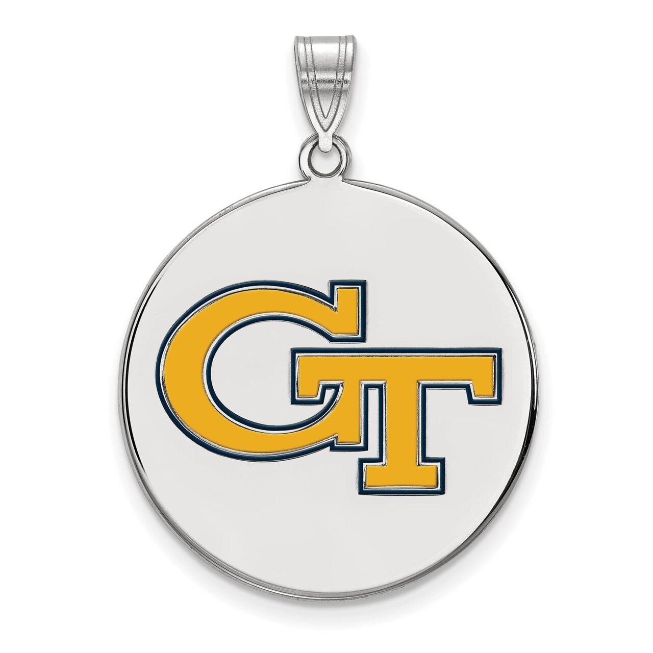 Georgia Institute of Technology Large Enamel Disc Pendant Sterling Silver SS068GT
