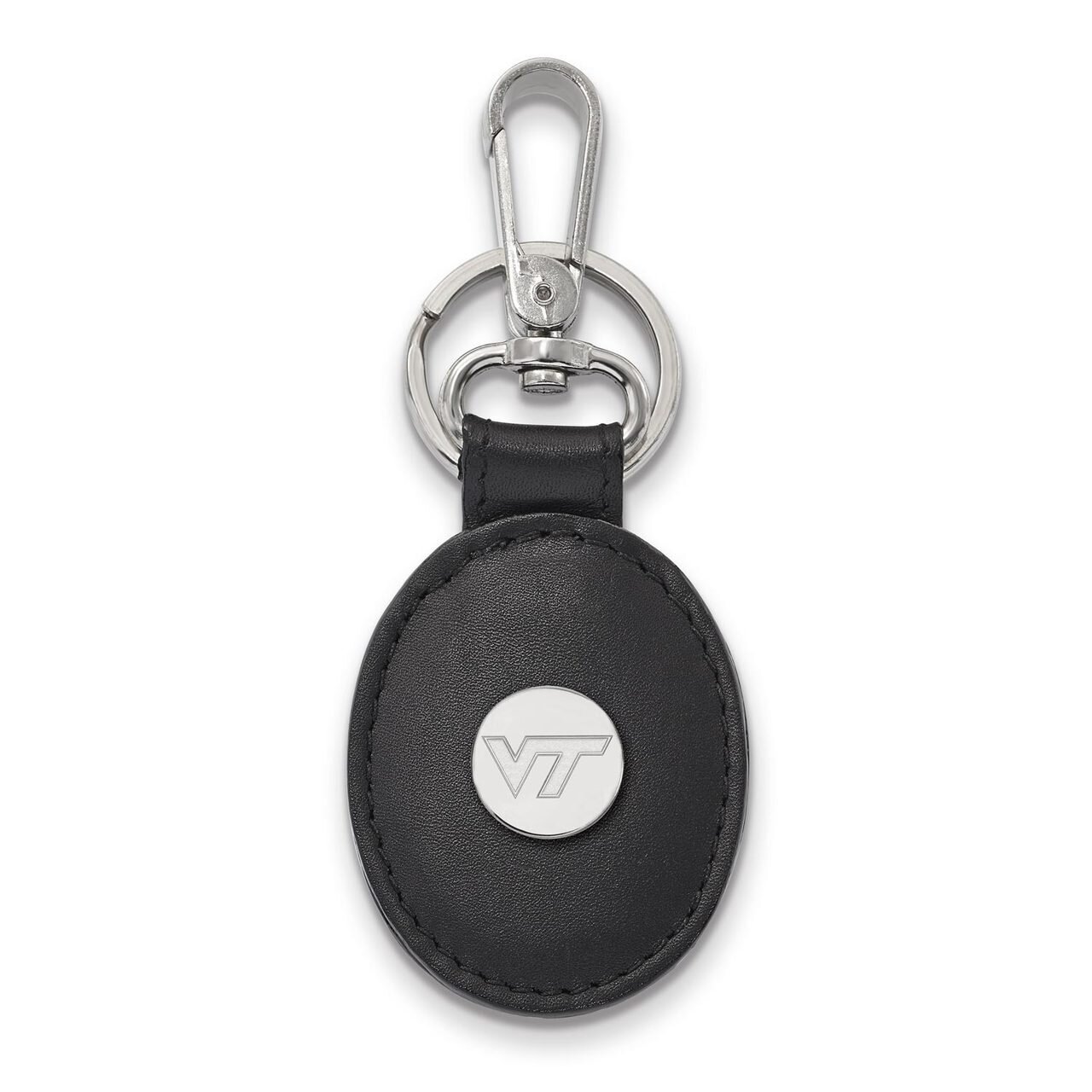 Virginia Tech Black Leather Oval Key Chain Sterling Silver SS071VTE-K1