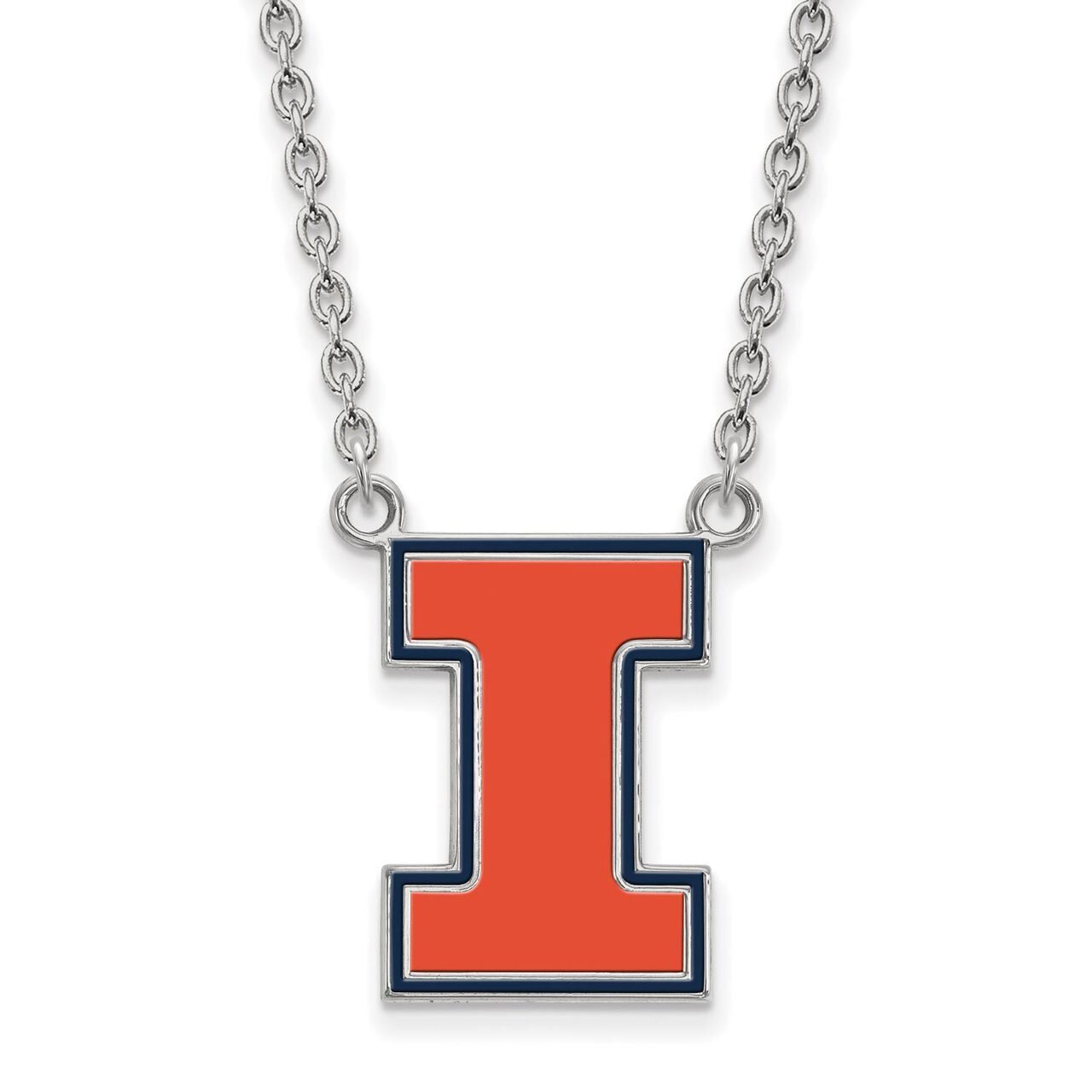 University of Illinois Large Enamel Pendant with Necklace Sterling Silver SS074UIL-18, MPN: SS074UI…