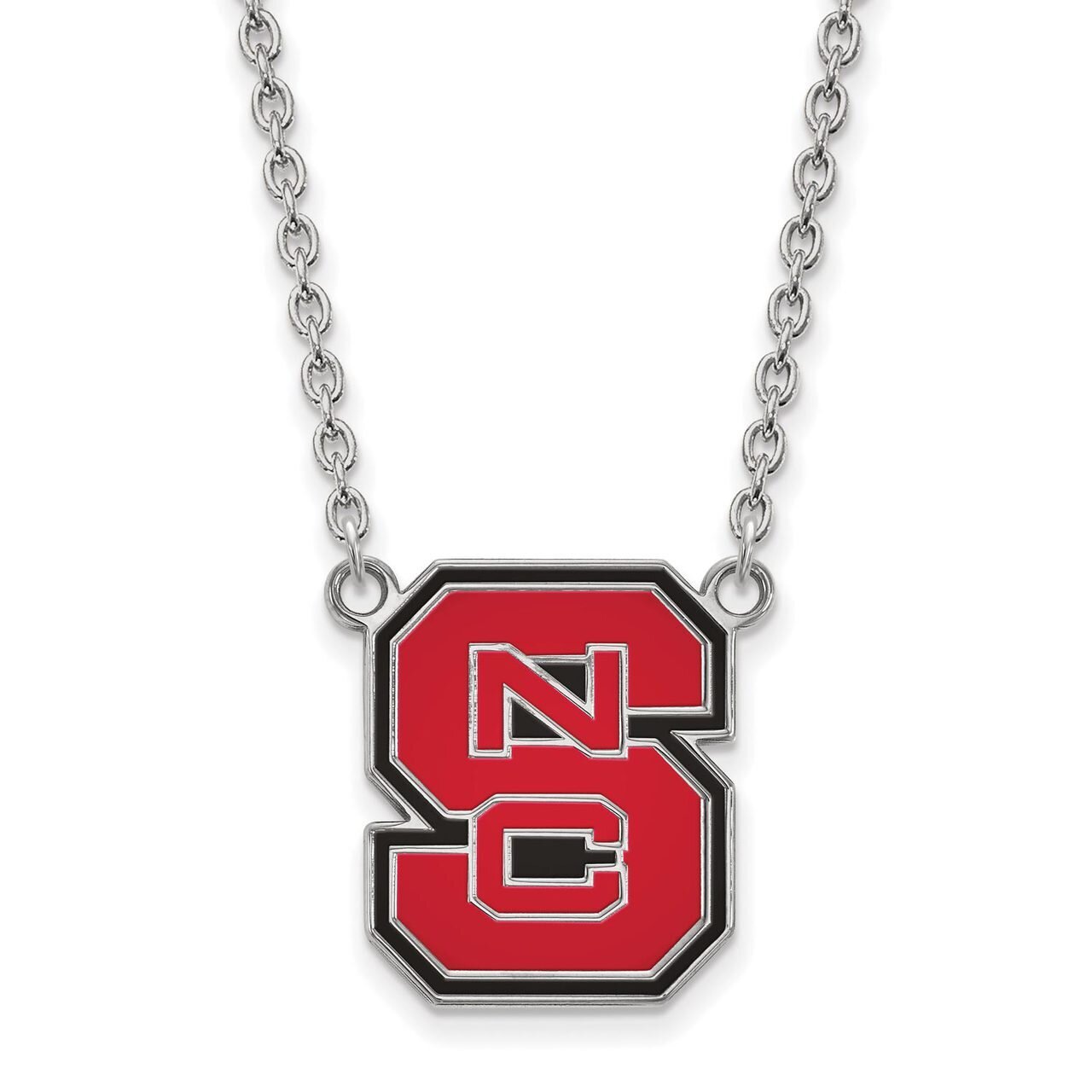 North Carolina State University Large Enamel Pendant with Necklace Sterling Silver SS081NCS-18
