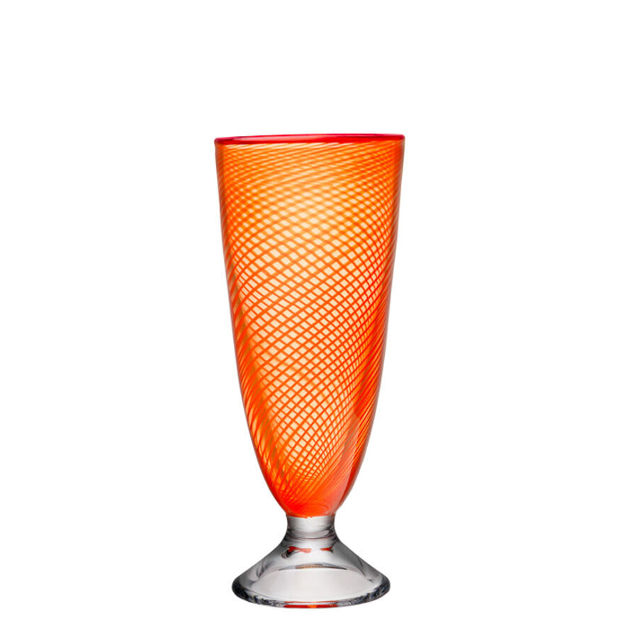Kosta Boda Red Rim Vase Footed Orange