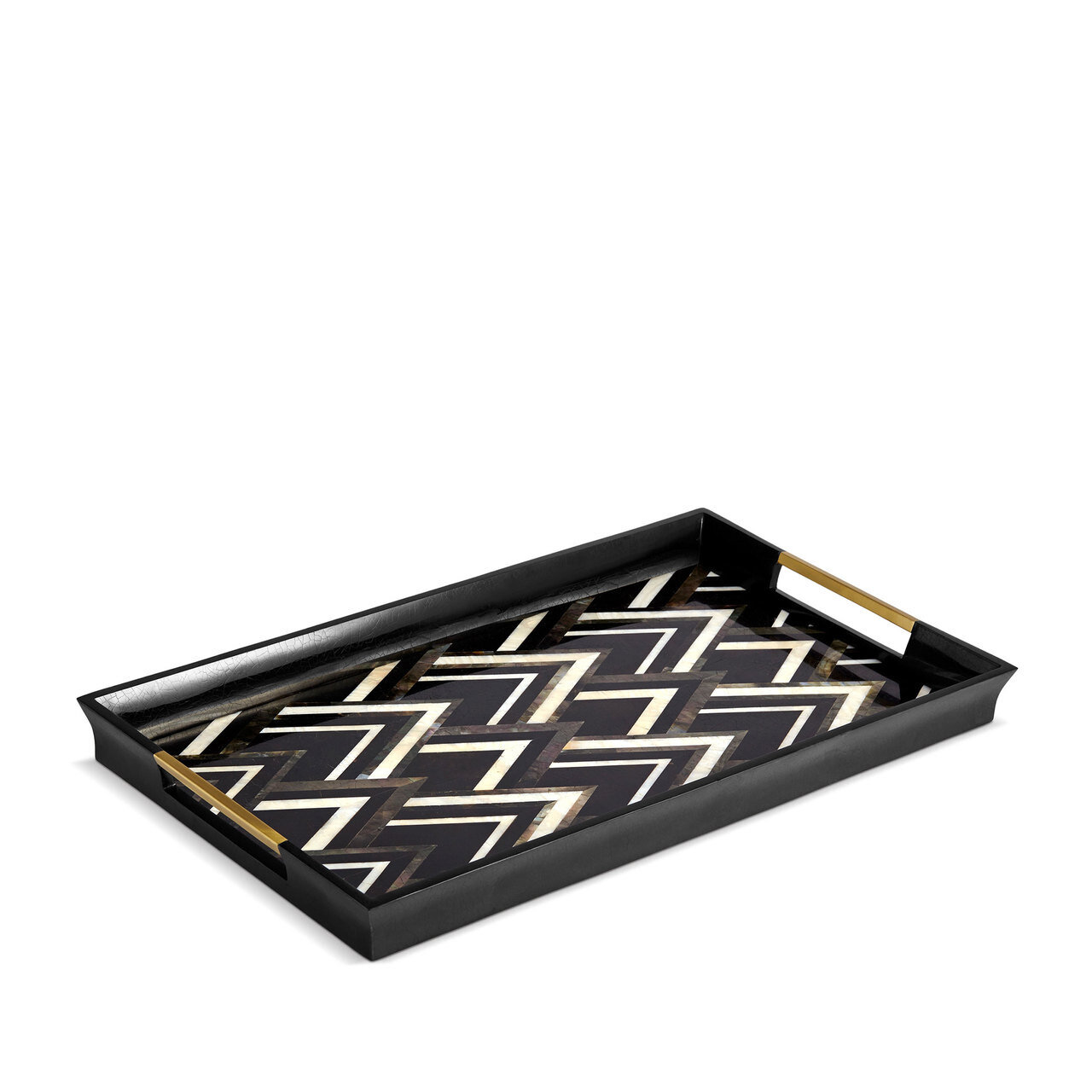 L'Objet Deco Noir Rectangular Tray Black with Grey with White Natural Shells Large