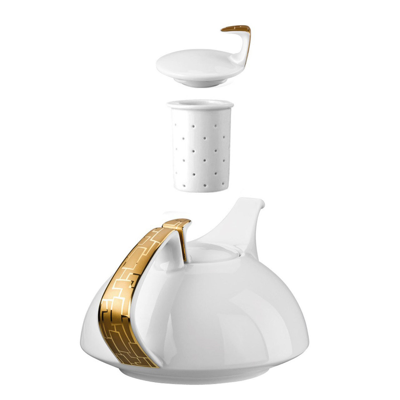 Rosenthal TAC 02 Skin Gold 4 Piece Set Tea Pot 4 Piece 2 strainers Tea Pot Lid 46 oz, MPN: 11280-40…