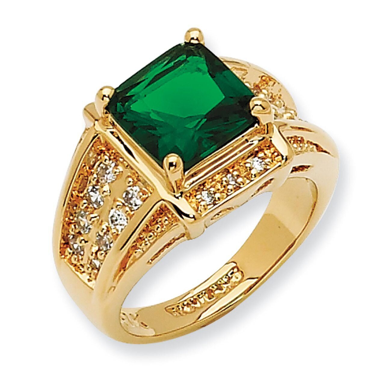 Size 8 Jackie Kennedy Gold-plated Swarovski Crystal Green Princess-cut Ring
