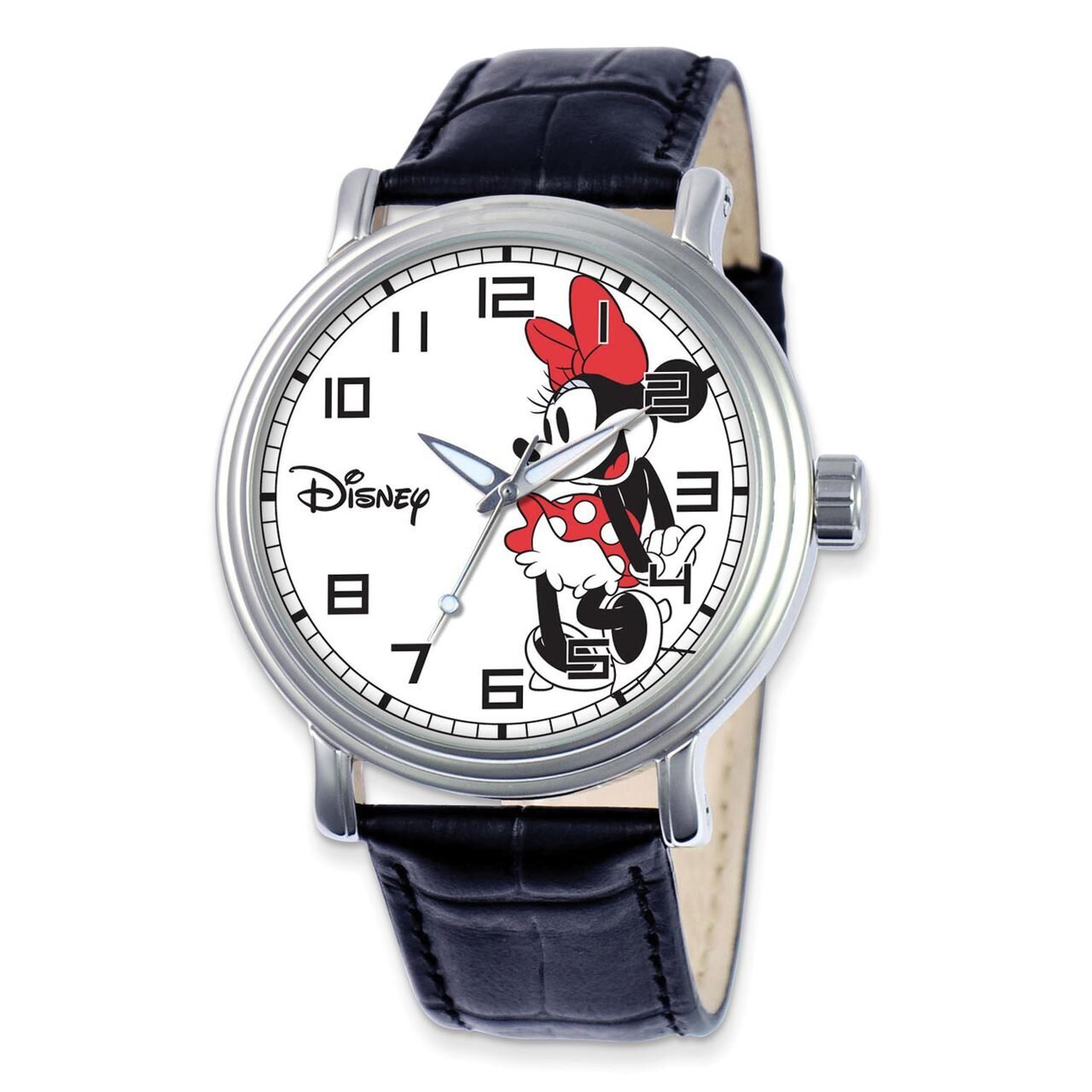Disney Black Leather Strap Minnie Mouse Watch Adult Size XWA4383